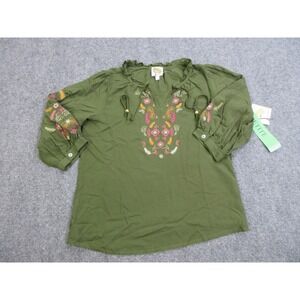 Fig and Flower Blouse Womens Petite Small Embroidered Boho‎ Peasant Rayon Top